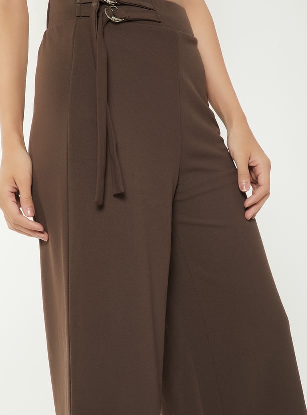 Women Solid Wide Leg Trousers