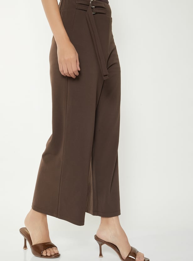 Women Solid Wide Leg Trousers