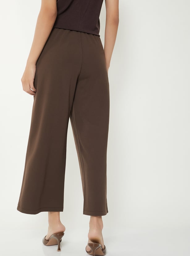 Women Solid Wide Leg Trousers