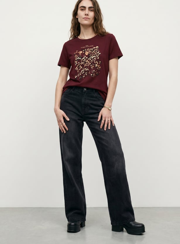 Women Foil Print T-shirt