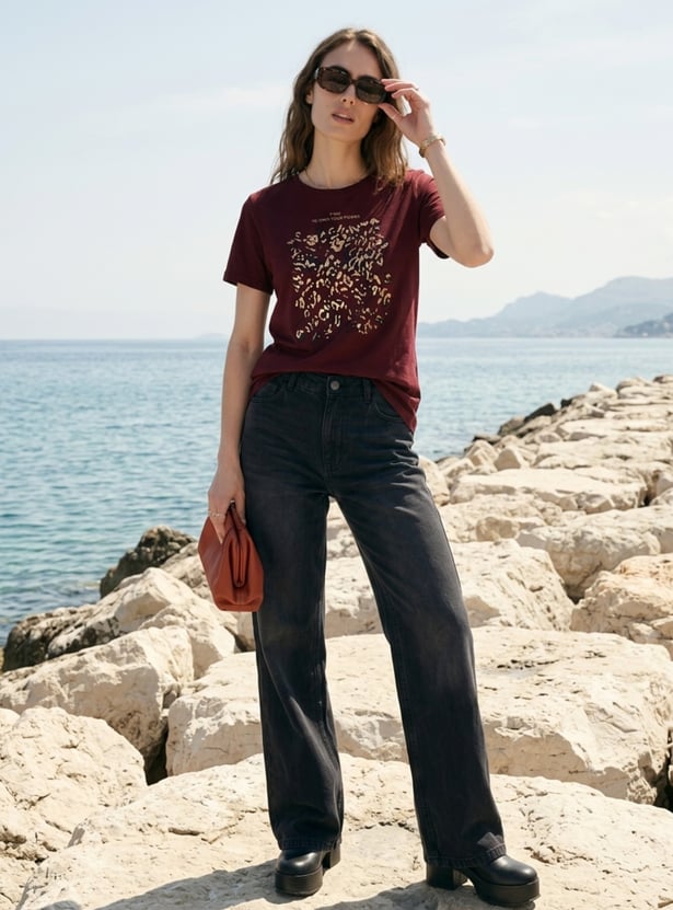 Women Foil Print T-shirt