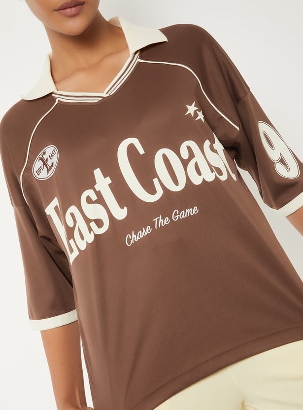 Women Printed Johnny Collar Sports T-shirt