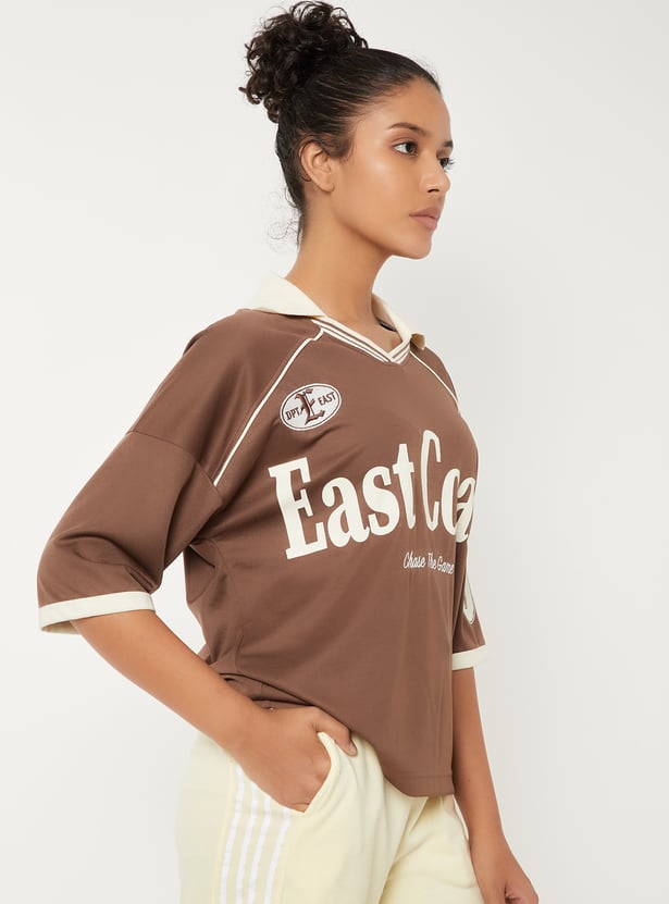Women Printed Johnny Collar Sports T-shirt