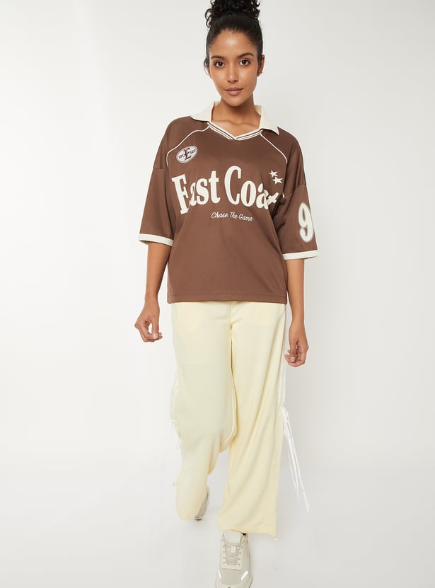 Women Printed Johnny Collar Sports T-shirt