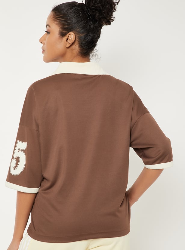 Women Printed Johnny Collar Sports T-shirt