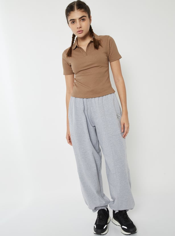 Women Ribbed Johnny Collar Sports T-shirt