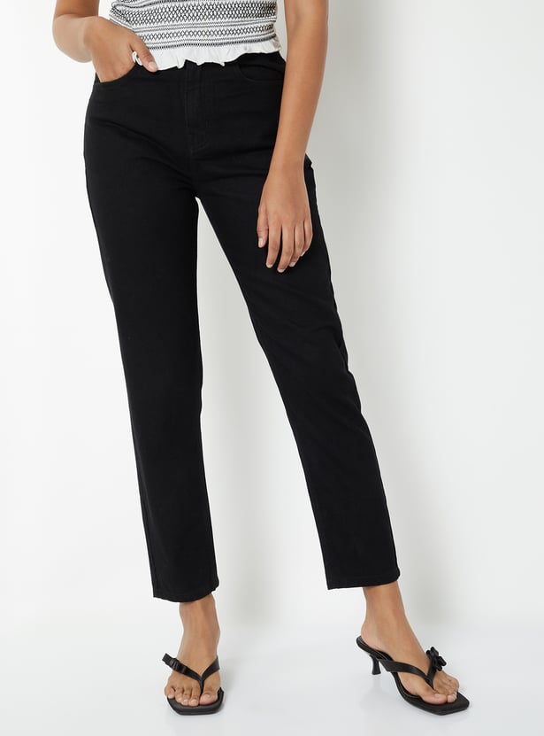 Women Solid Mom Fit Jeans