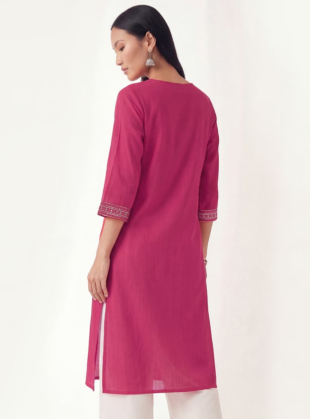 Women Embroidered Straight Kurta
