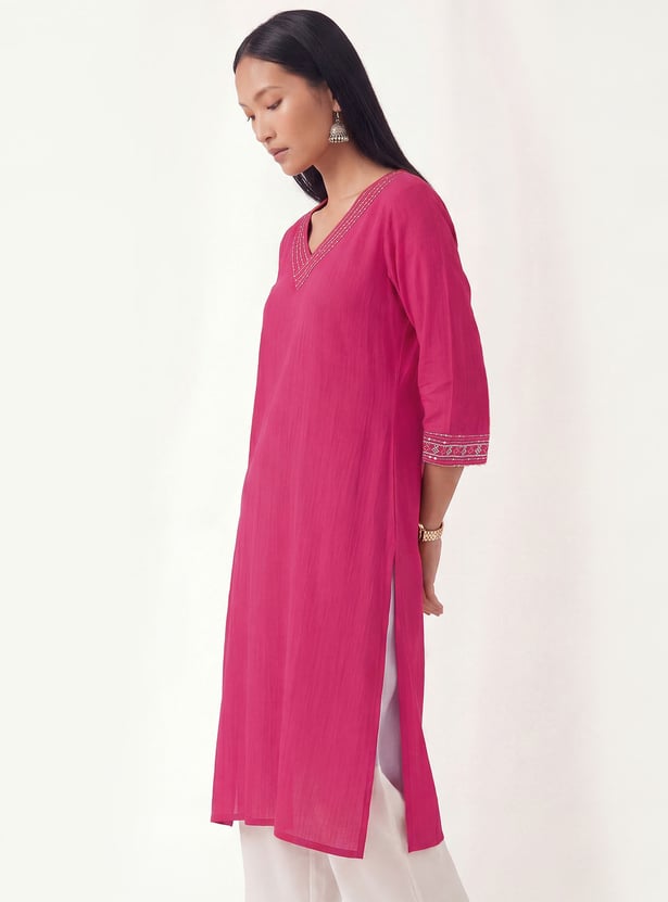 Women Embroidered Straight Kurta