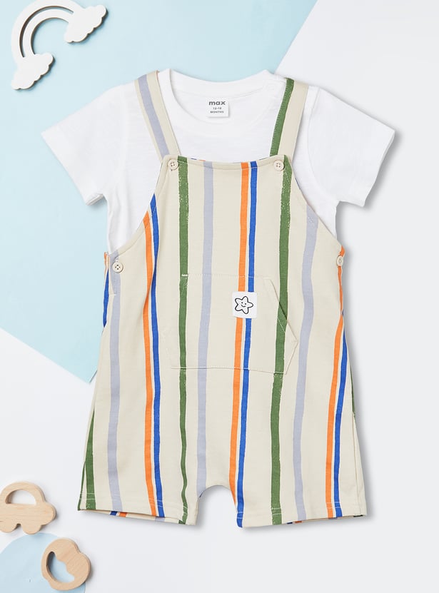 Boys Striped Dungaree Set