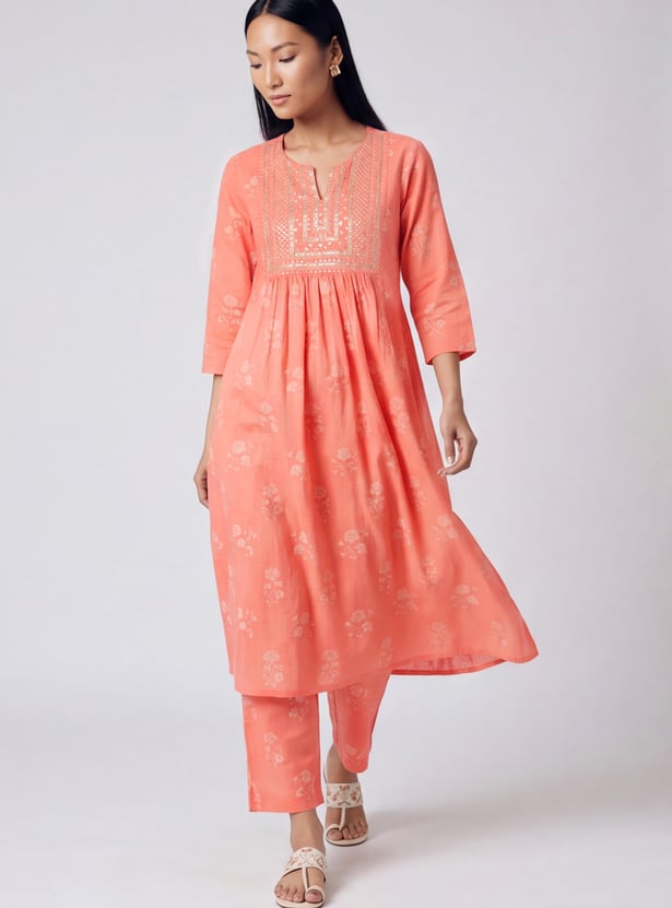 Women Yoke Embroidered A-line Kurta Set