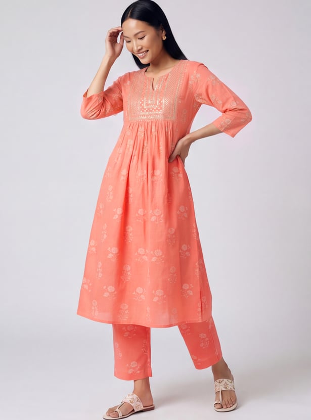 Women Yoke Embroidered A-line Kurta Set