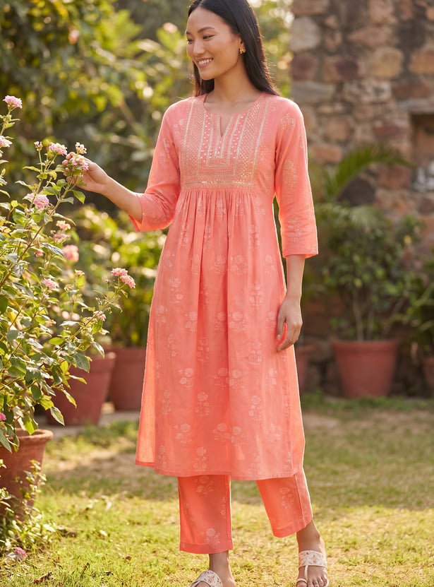 Women Yoke Embroidered A-line Kurta Set