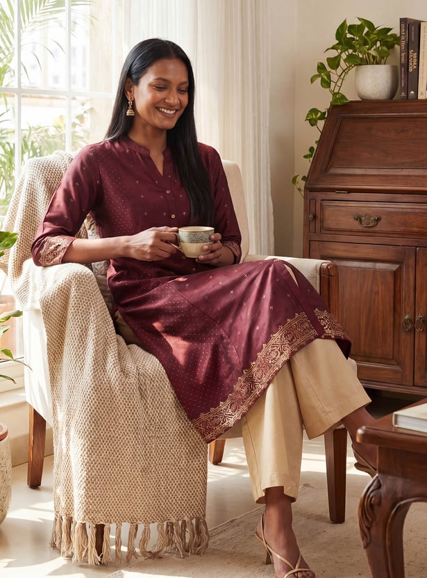 Women Foil Print A-Line Kurta