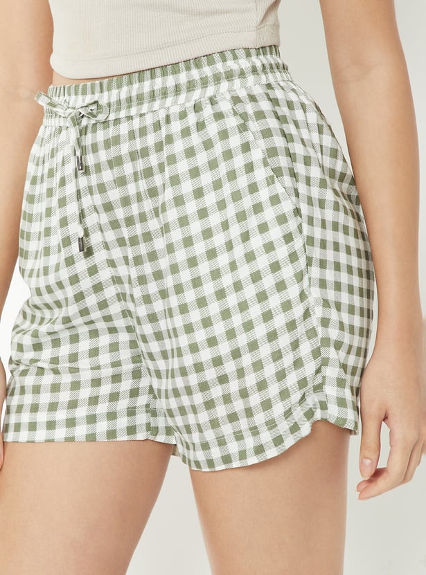 Women Gingham Checked Lounge Shorts