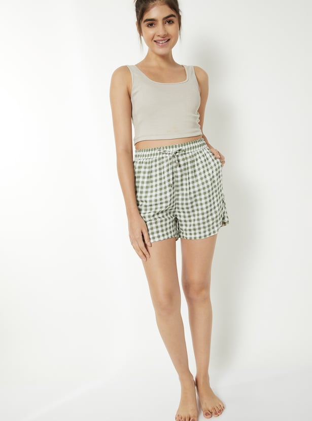 Women Gingham Checked Lounge Shorts
