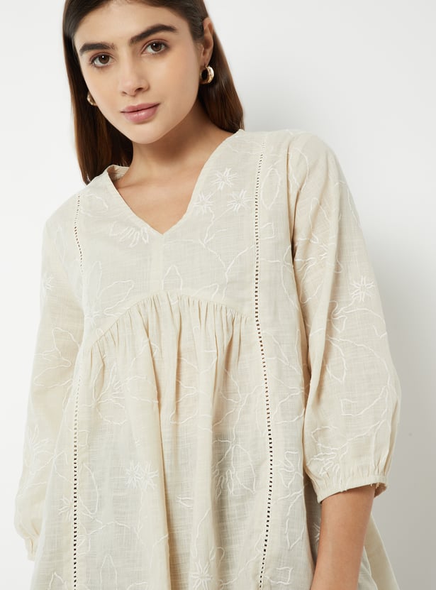 Women Embroidered V-Neck Tunic