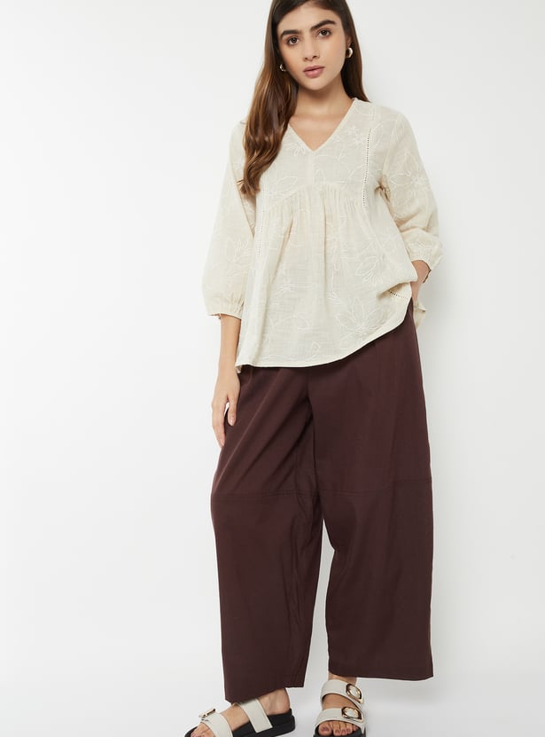 Women Embroidered V-Neck Tunic