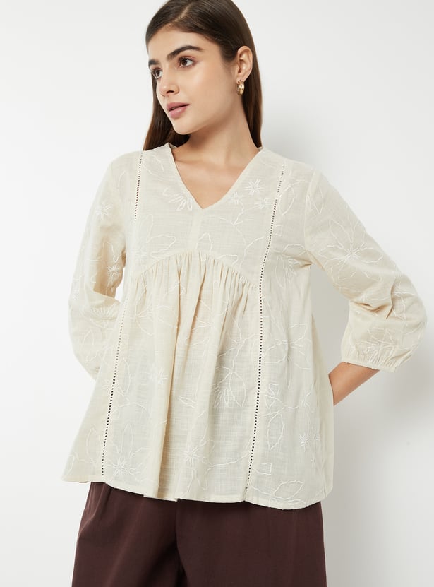 Women Embroidered V-Neck Tunic