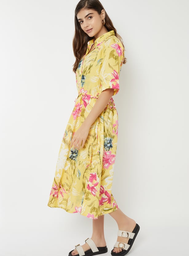 Women Floral Print Shirt Dress