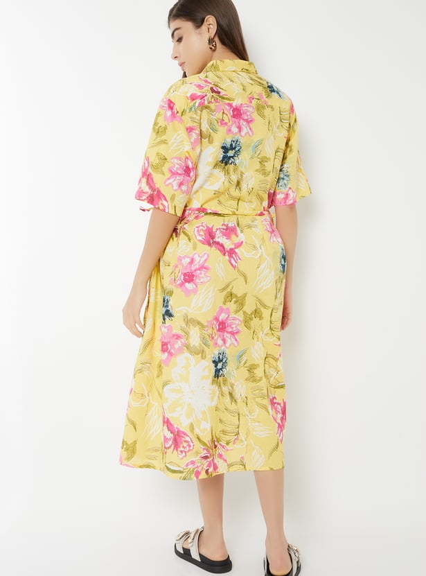 Women Floral Print Shirt Dress