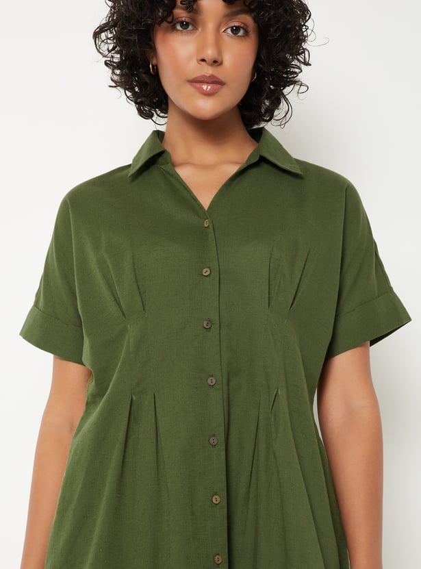 Women Pleated Shirt Dress