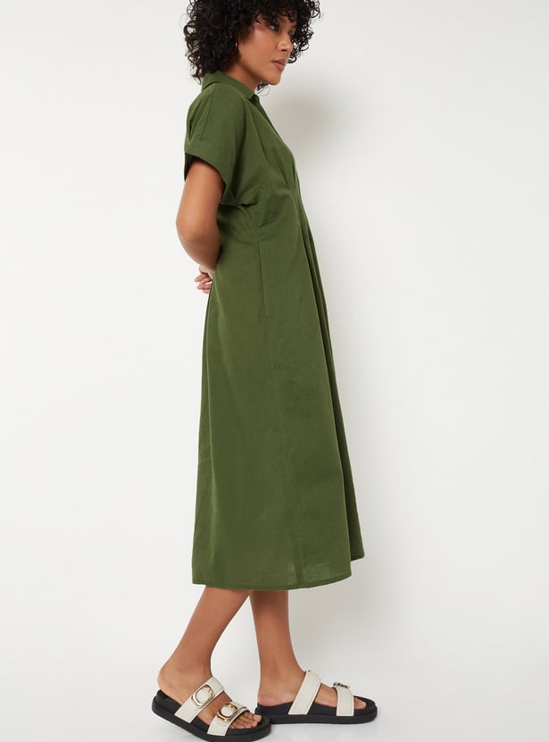 Women Pleated Shirt Dress