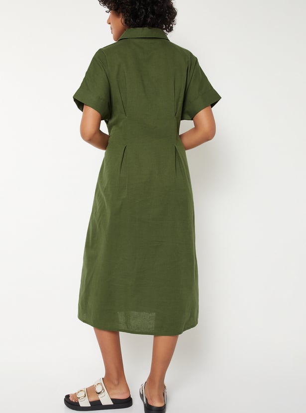 Women Pleated Shirt Dress