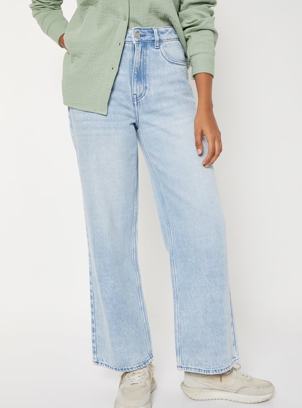 Women Light Wash Wide-Leg Jeans
