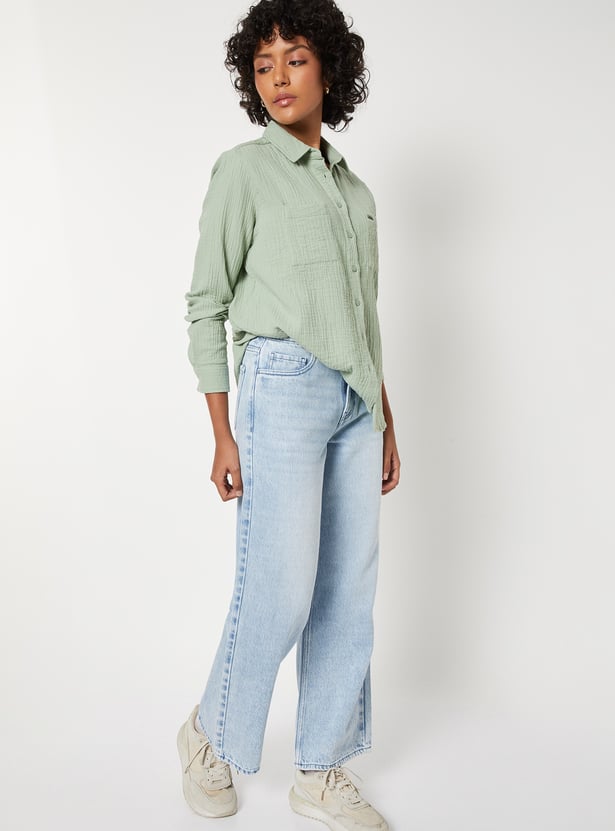 Women Light Wash Wide-Leg Jeans