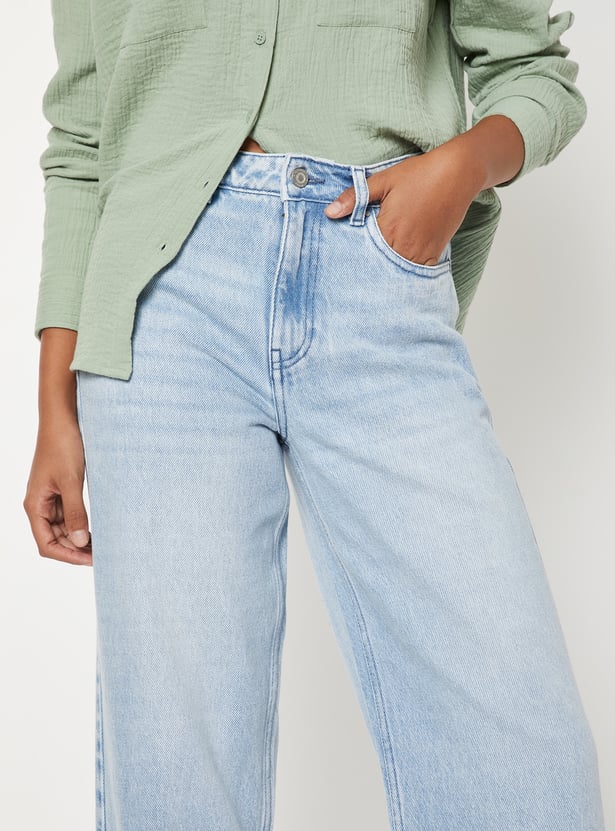 Women Light Wash Wide-Leg Jeans