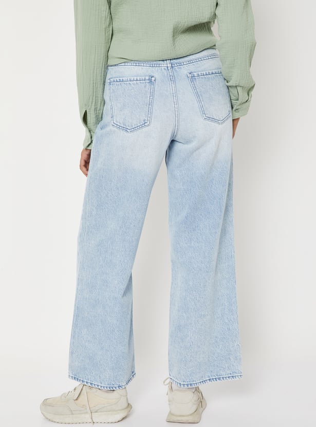 Women Light Wash Wide-Leg Jeans