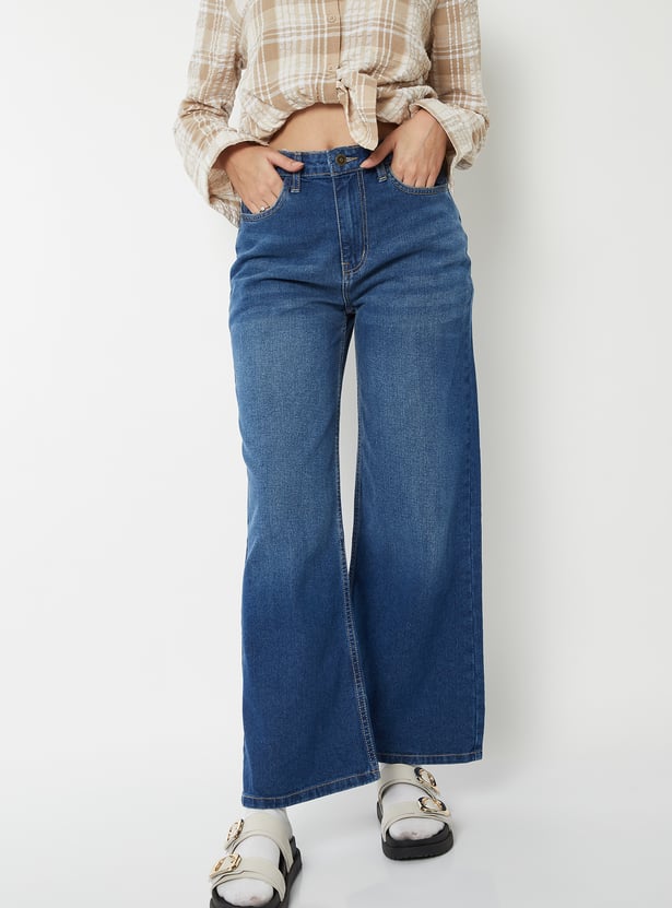 Women Washed Wide Leg Jeans