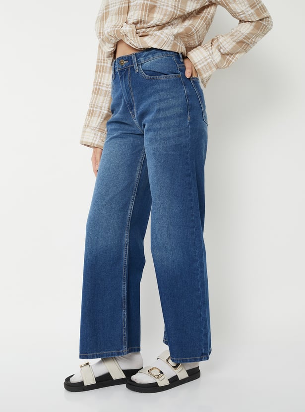 Women Washed Wide Leg Jeans