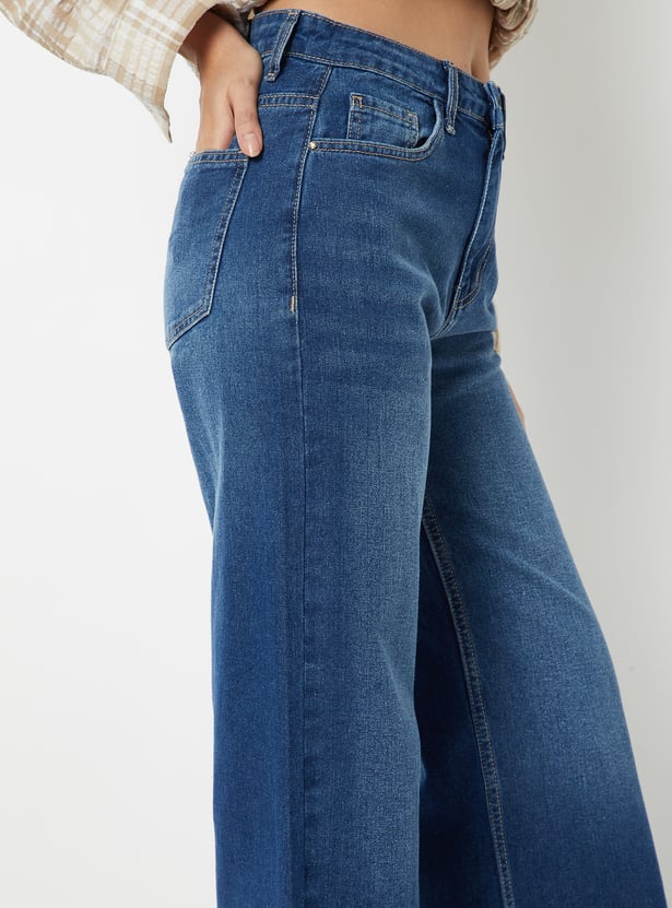 Women Washed Wide Leg Jeans