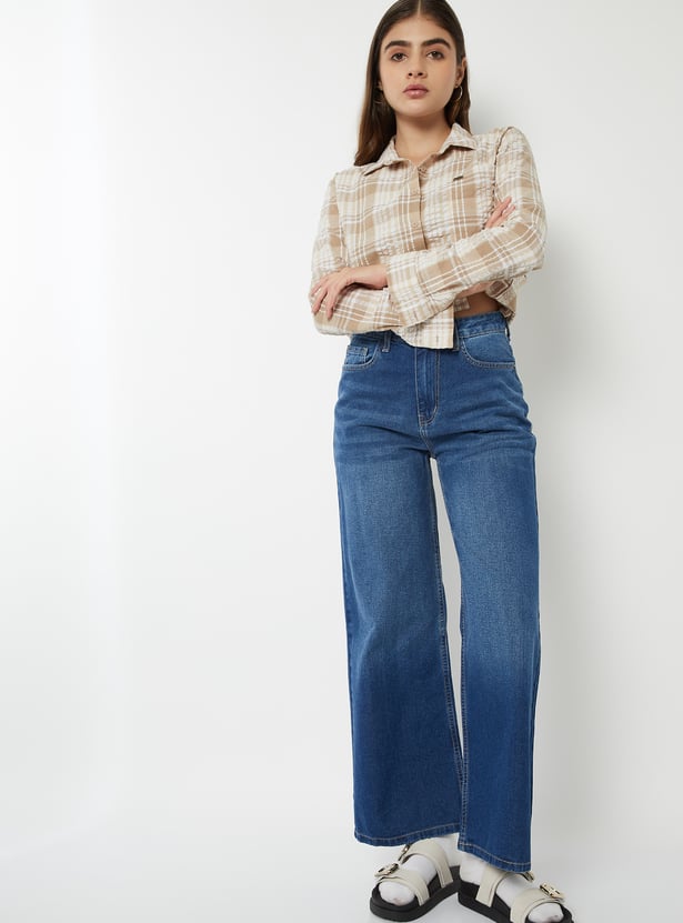 Women Washed Wide Leg Jeans