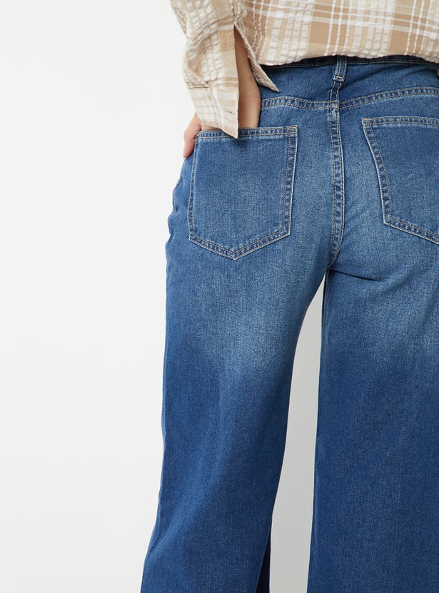 Women Washed Wide Leg Jeans