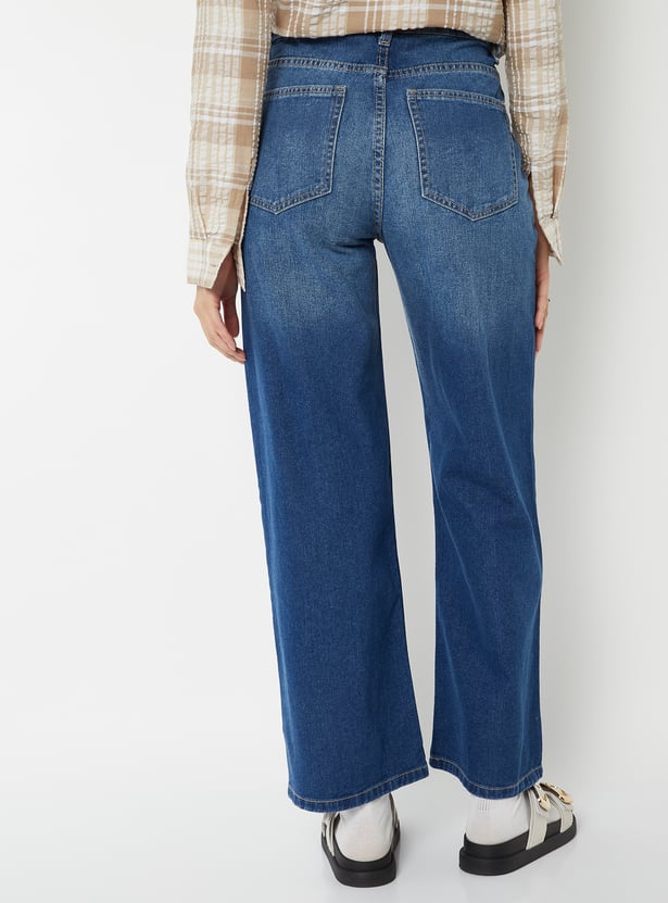 Women Washed Wide Leg Jeans