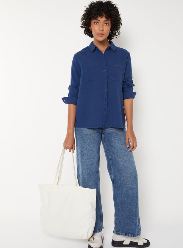 Women Textured Regular Fit Shirt