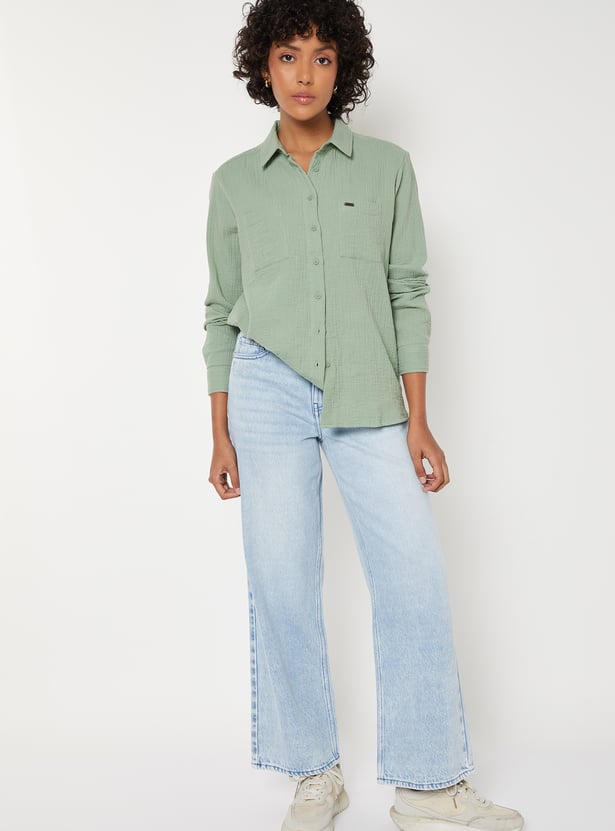 Women Textured Regular Fit Shirt