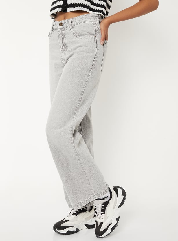 Women Stonewash Wide Leg Jeans