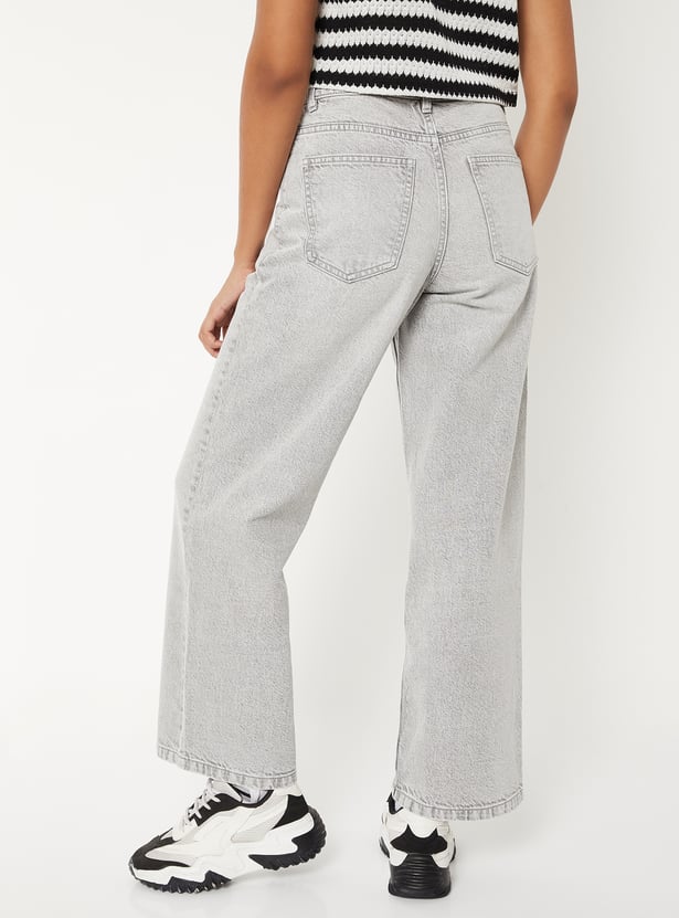 Women Stonewash Wide Leg Jeans