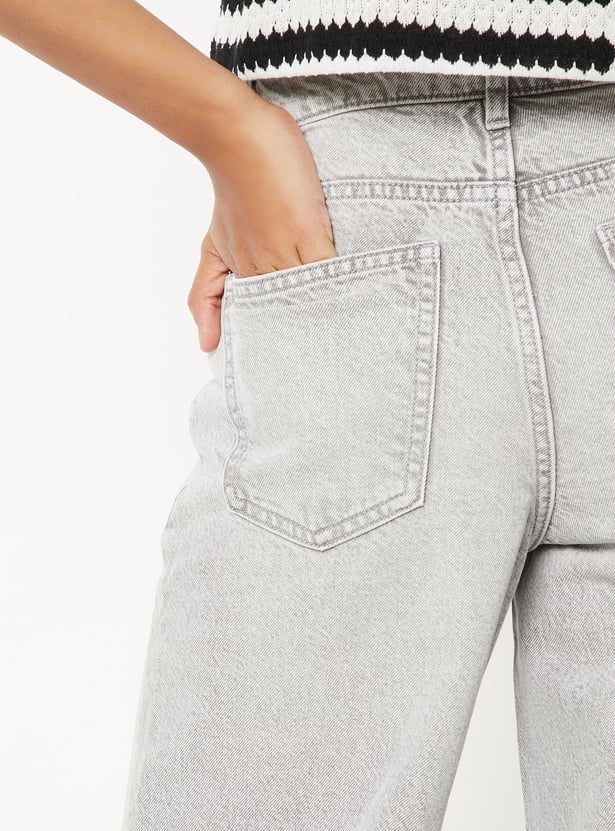 Women Stonewash Wide Leg Jeans