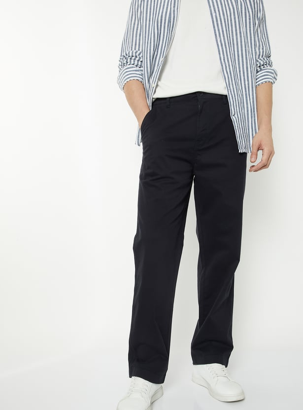 Men Solid Regular Fit Trousers