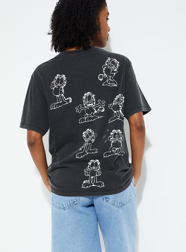 URB_N Women Oversized Garfield Print T-shirt