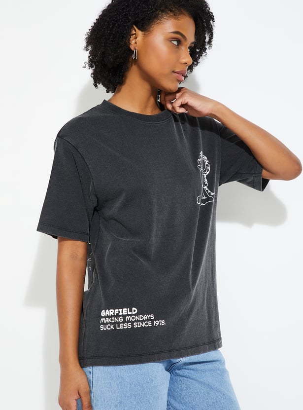URB_N Women Oversized Garfield Print T-shirt
