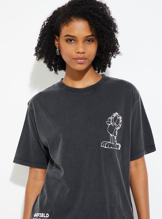 URB_N Women Oversized Garfield Print T-shirt