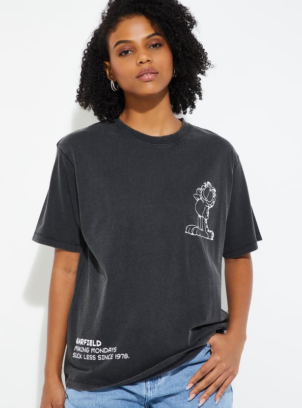 URB_N Women Oversized Garfield Print T-shirt