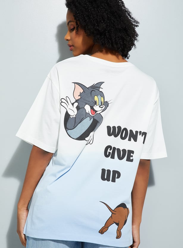 URB_N Women Tom & Jerry Print Oversized T-shirt