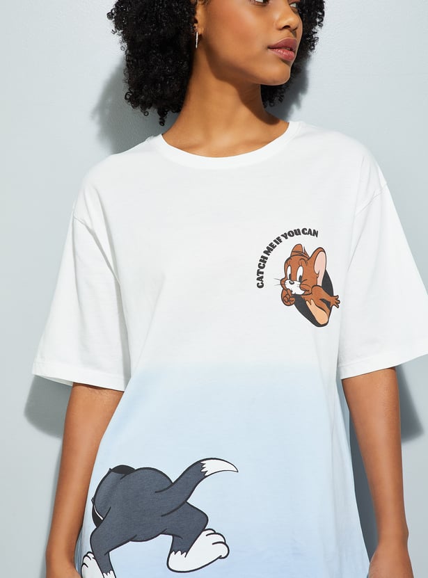 URB_N Women Tom & Jerry Print Oversized T-shirt